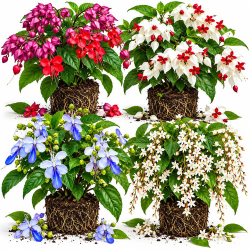 4 Mixed Clerodendrum Live Plants, Trellis Flower Vine, 5-10 Inch Tall