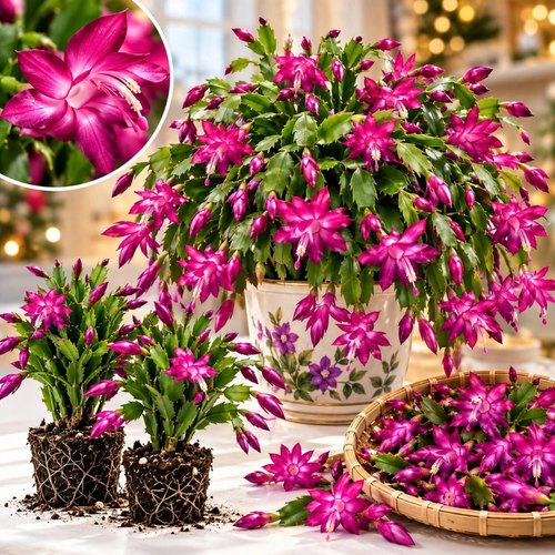 4 Christmas Cactus Plants Live, 5-9 Inch Tall (Pink)