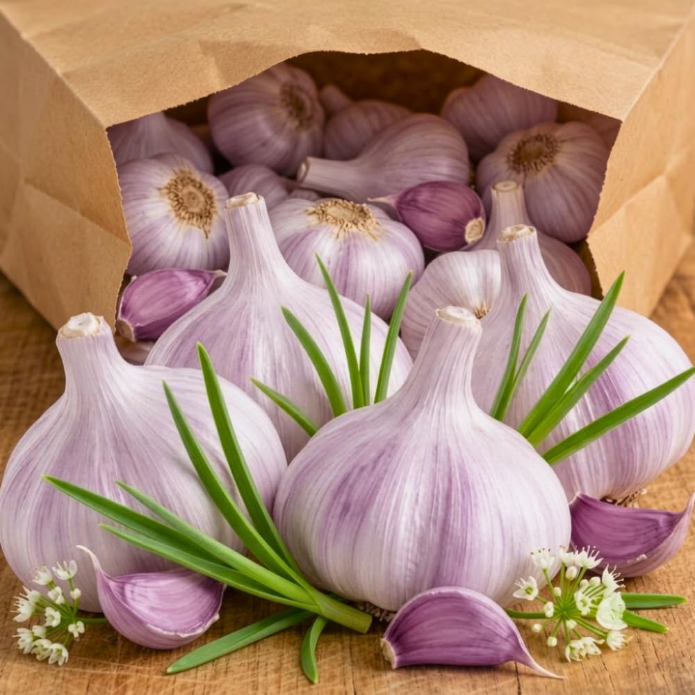 4 XL Size Purple Garlic Bulbs for Planting Outdoors, 0.5 Pound About 4-5 Bulbs Heirloom Garlic for Fall Planting