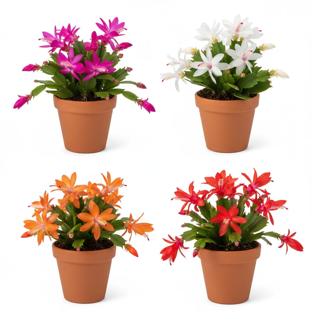 Easter Cactus Live Plant, Vibrant Blooming Cactus for Indoor Outdoor Gardens, 4-8'' Tall, No Pot (Random Blooms)