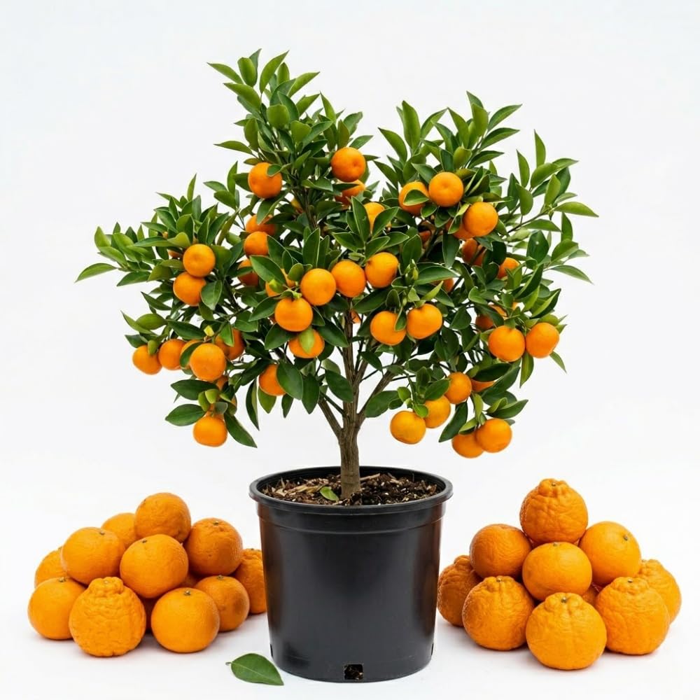 Sweet Seedless Mandarin Tree Live Plant, Mandarin Citrus Tree, 2 Years Old Plant, 1 Gallon Pot, 1-2 Feet Tall, Ideal for Indoor Outdoor Growing