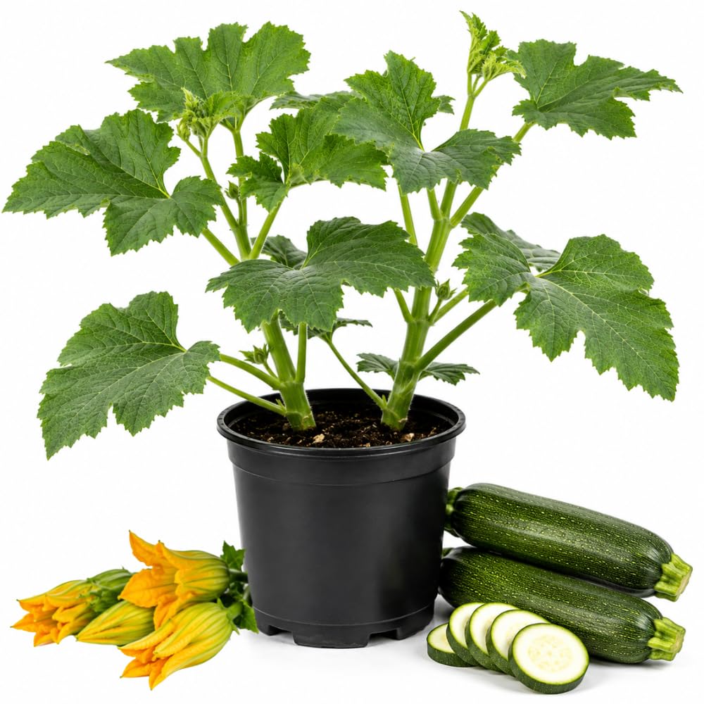 2PPP Green Zucchini Live Plants, 4-6" Tall in 4" Pot, Vegetable Plant