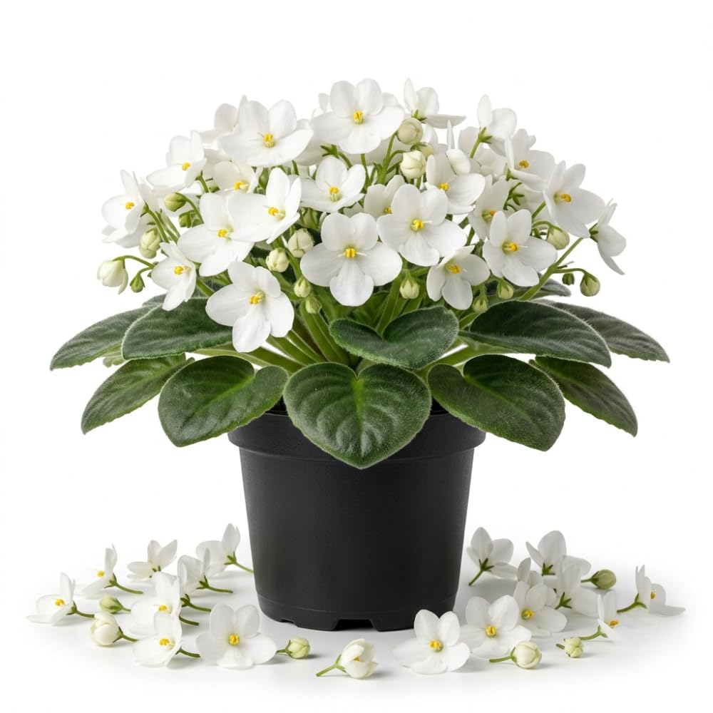 White African Violet Plant Live, White Violet Flower, 3-5 Inches Tall