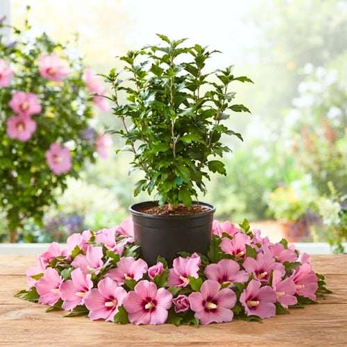 Pink Bush Rose of Sharon Live Plant, Garden Shrub, 6-13 Inch Tall