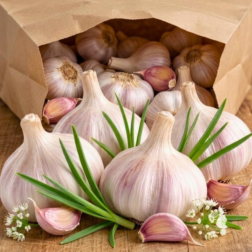 3 Jumbo Purple Garlic Bulbs for Planting in Spring, High Yield Hardneck Garlic Cloves Seeds, Fresh, Cold Hardy and Fast Growing, Various Varieties
