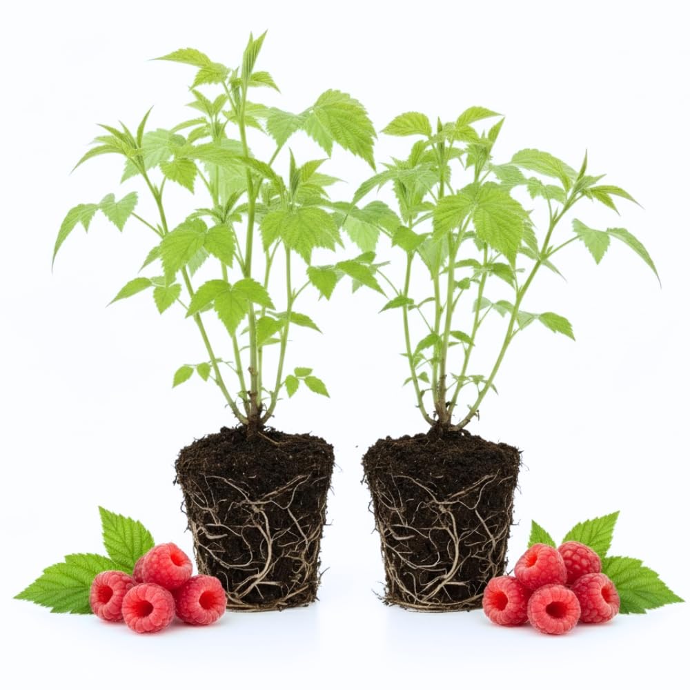 2 Raspberry Plants Live for Planting, Raspberry Bush Live Plants, Size 5-8 Inch Tall, Sweet Raspberry Trees, Well-Rooted (Red Raspberry)