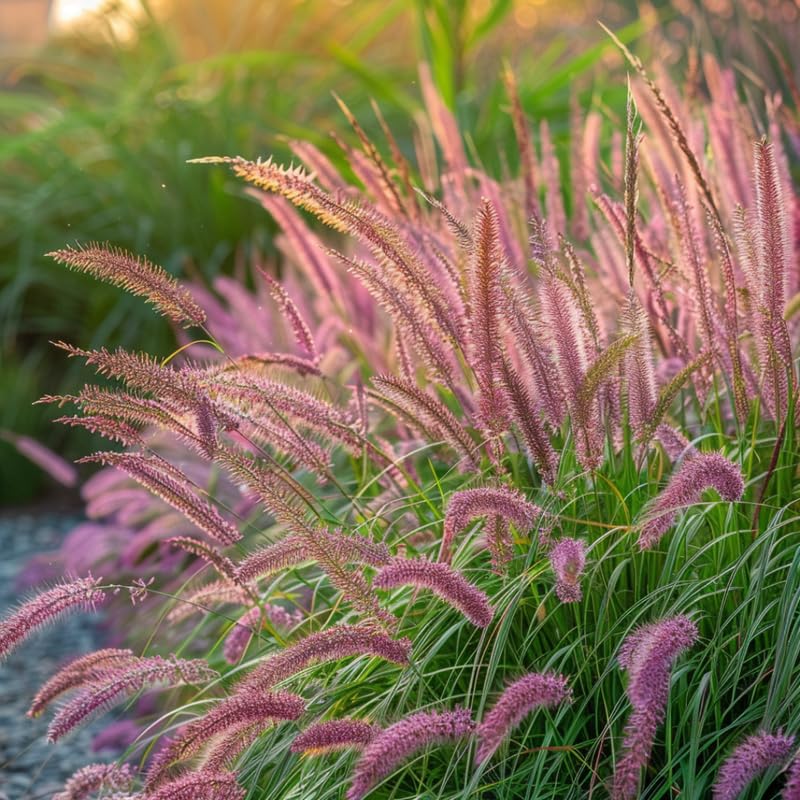 2 Fountain Grass Plants Live, 5-9 Inch Tall Ornamental Grass Live Plants for Landscaping and Garden Borders (Rose Fountain Grass)