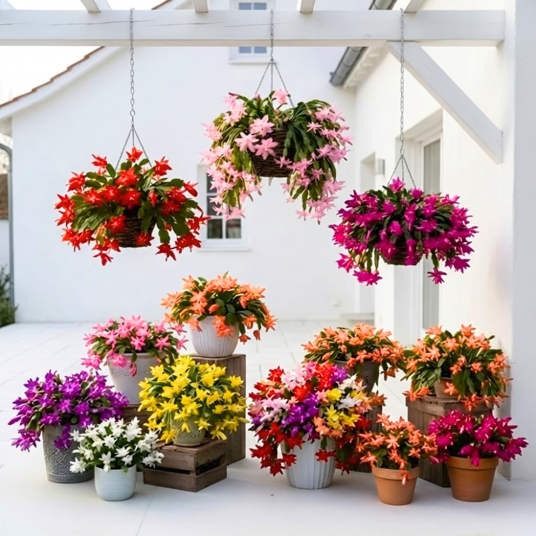 Live Random Christmas Cactus Live Plant 4–6 Inches Tall, Winter Blooming False Thanksgiving Cactus Well Rooted, Flowering Houseplant for Home and Office