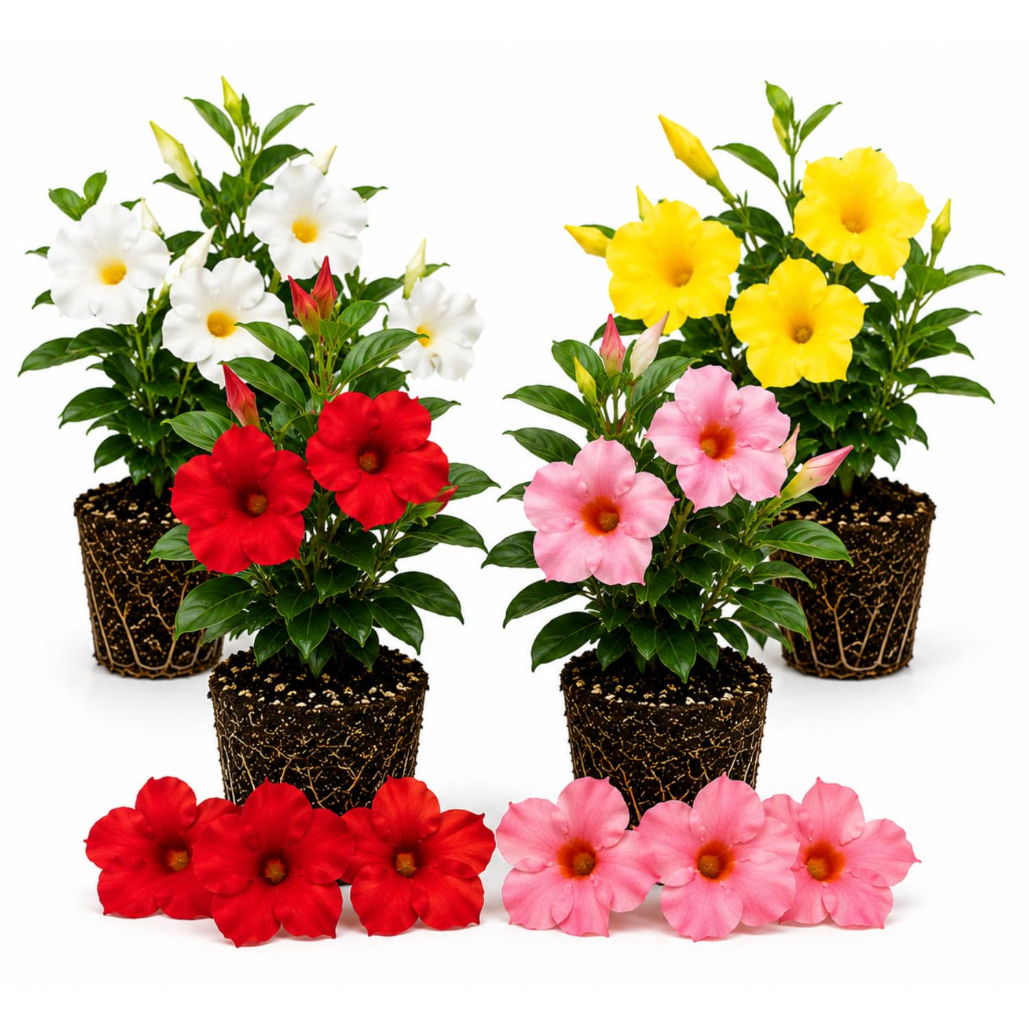 2 Random Mandevilla Plants Live 4–7" Tall, Live Mandevilla Flowering Tropical Vines for Patio, Containers and Backyard Landscaping