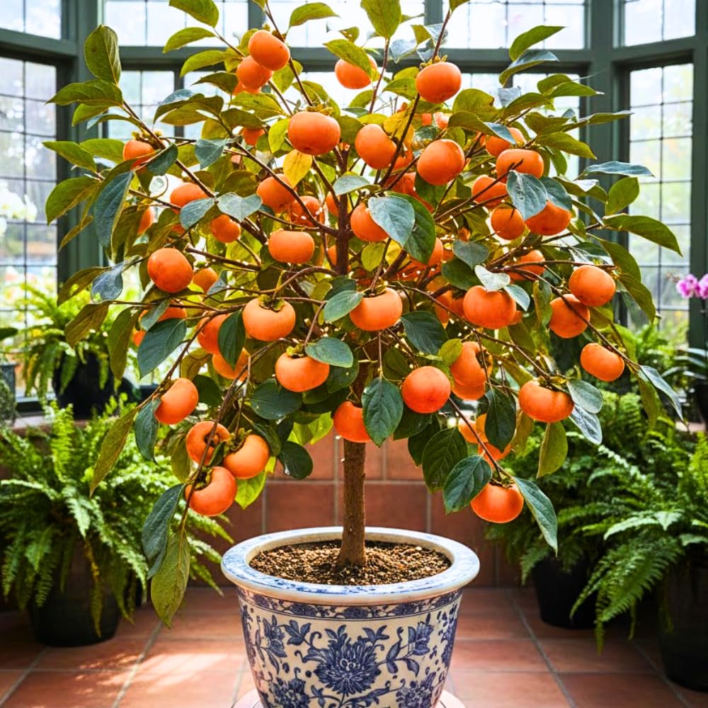 Pack 4 American Persimmon Trees Live Dormant, Cold Hardy Native Fruit Trees Indoor Outdoor Home Garden, 12-18 Inch Tall