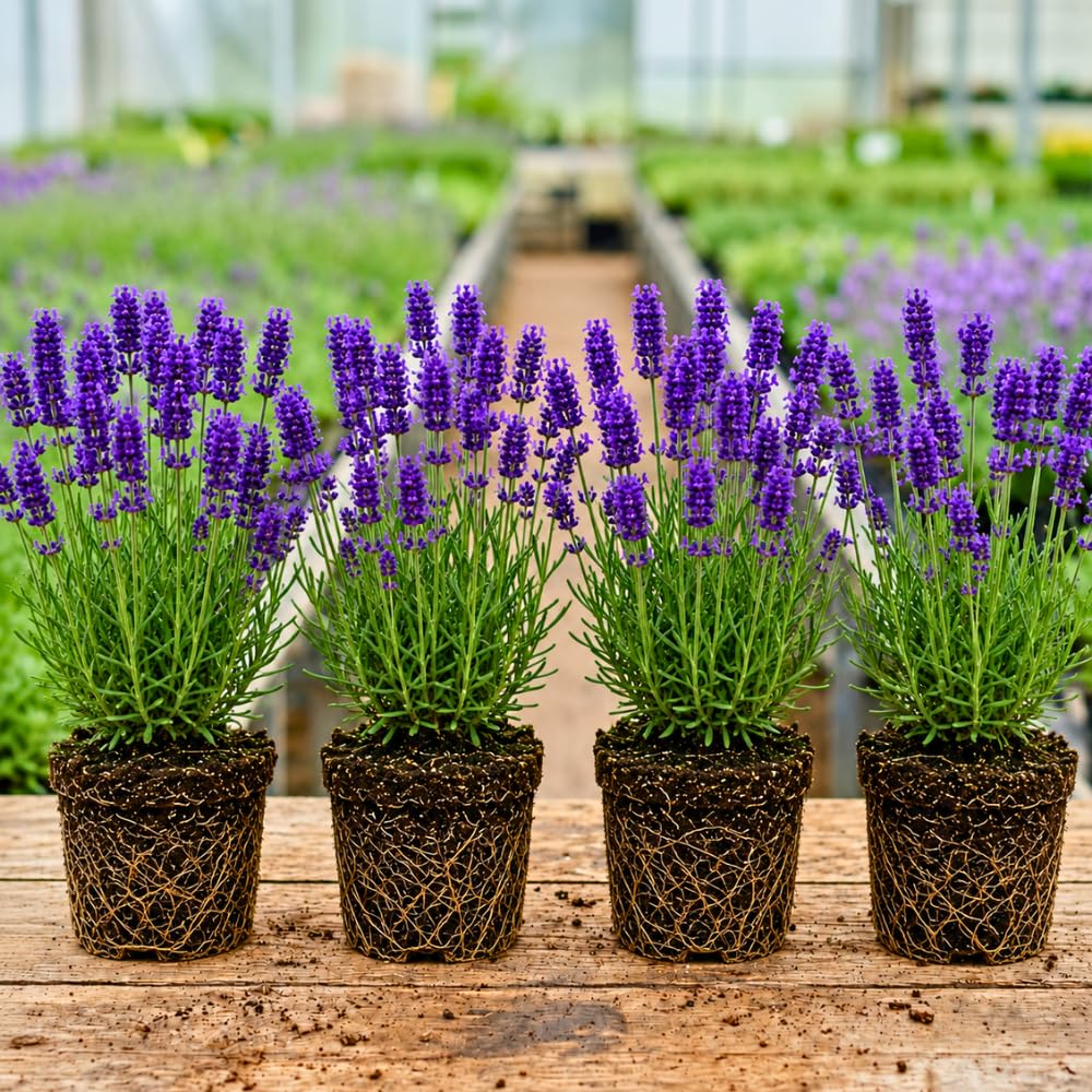 Pack 4 Phenominal Live Lavender Plants for Outside, Blue Purple Lavender Plants No Pot, 5-7" Tall Gardening Indoor Outdoor Spring Planting