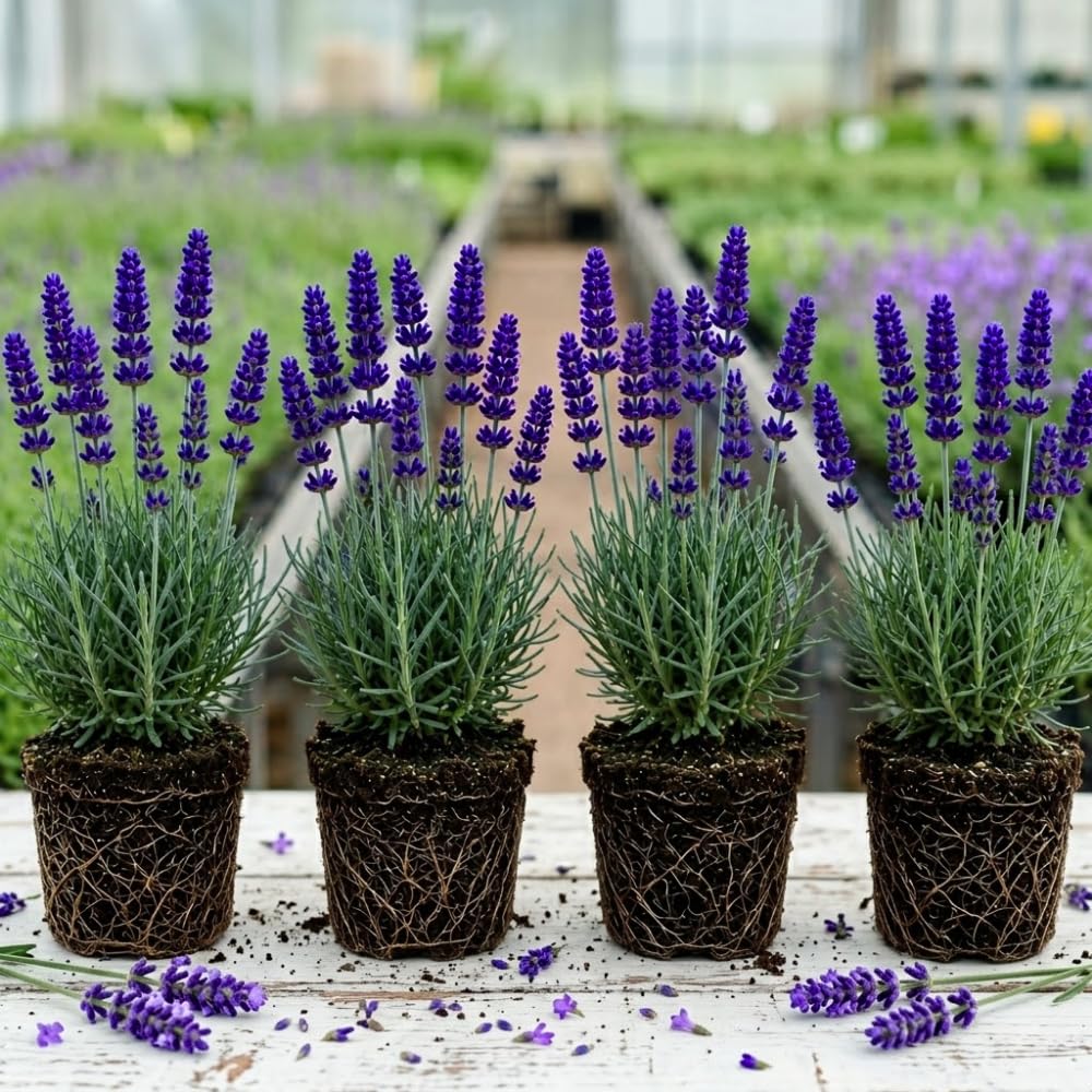 Pack 4 Creek Live Lavender Plants for Outside, Blue Purple Lavender Plants No Pot, 5-7" Tall Gardening Indoor Outdoor Spring Planting