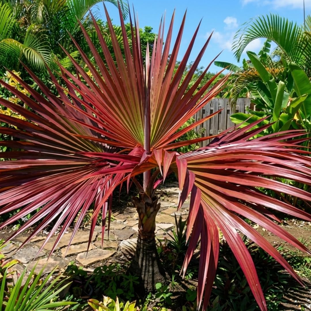 Palm Tree Plant, Live Tropical Palm Tree, Fully Rooted in 3 Gallon Pot, Ready for Outdoor Planting (Rare Red Palm)