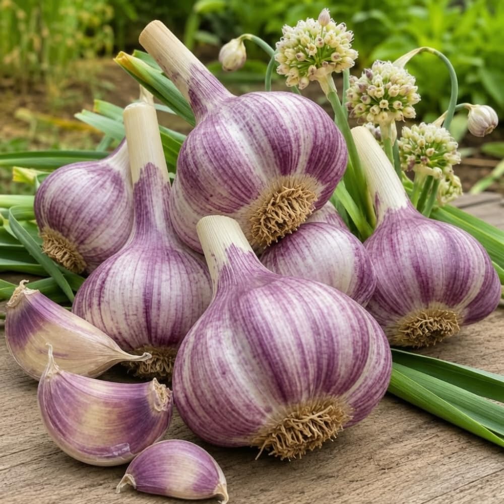 3 Jumbo Purple Garlic Bulbs for Planting in Fall, XL Size, High Yield Hardneck Garlic Cloves Seeds, Fresh, Cold Hardy and Fast Growing, Various Varieties