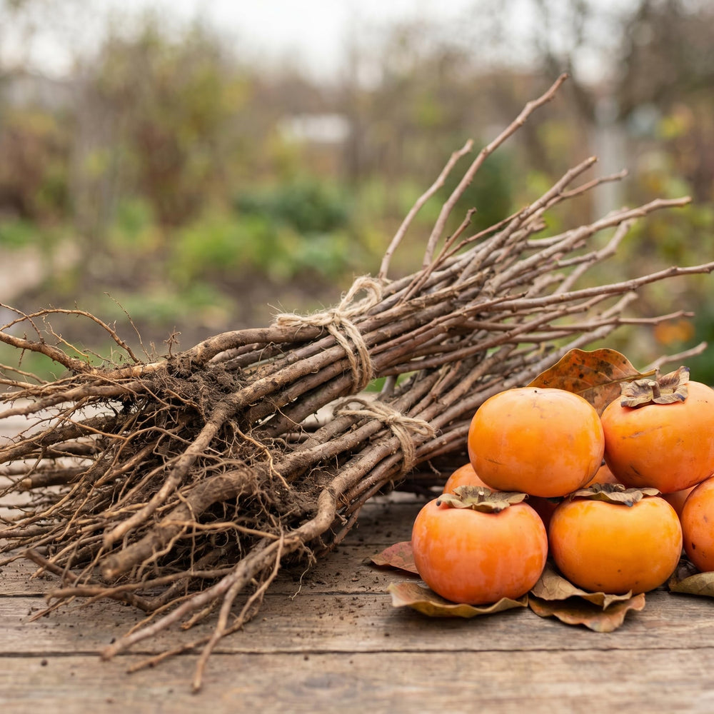 5 Sweet Persimmon Trees Live Plants 1-1.5 Feet Tall, Bare Roots, Hardy Fruit-Bearing Tree Ready to Grow Outdoor
