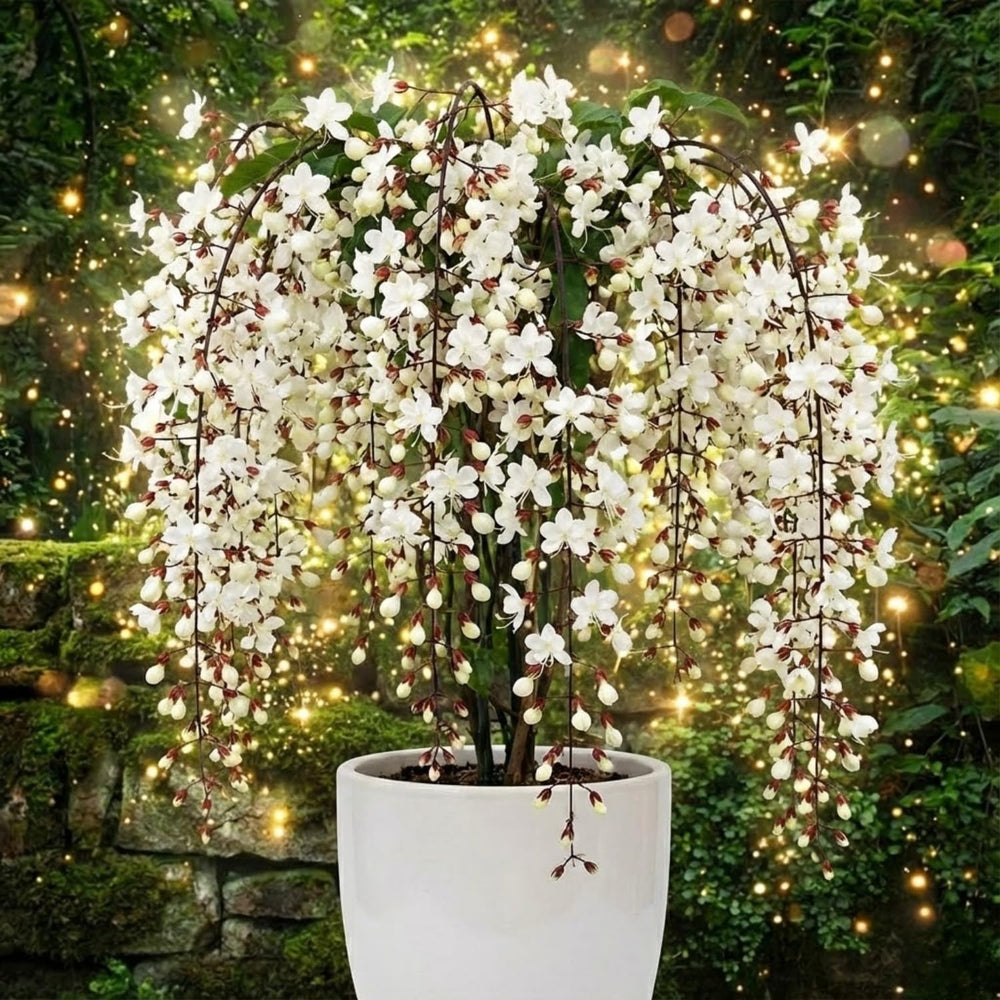 White Clerodendrum Wallichii Live Plant, Starter 4–7" Tall, Chains of Glory Light Bulbs Shrub Flowering Garden Plants for Patio, Containers and Backyard Landscaping