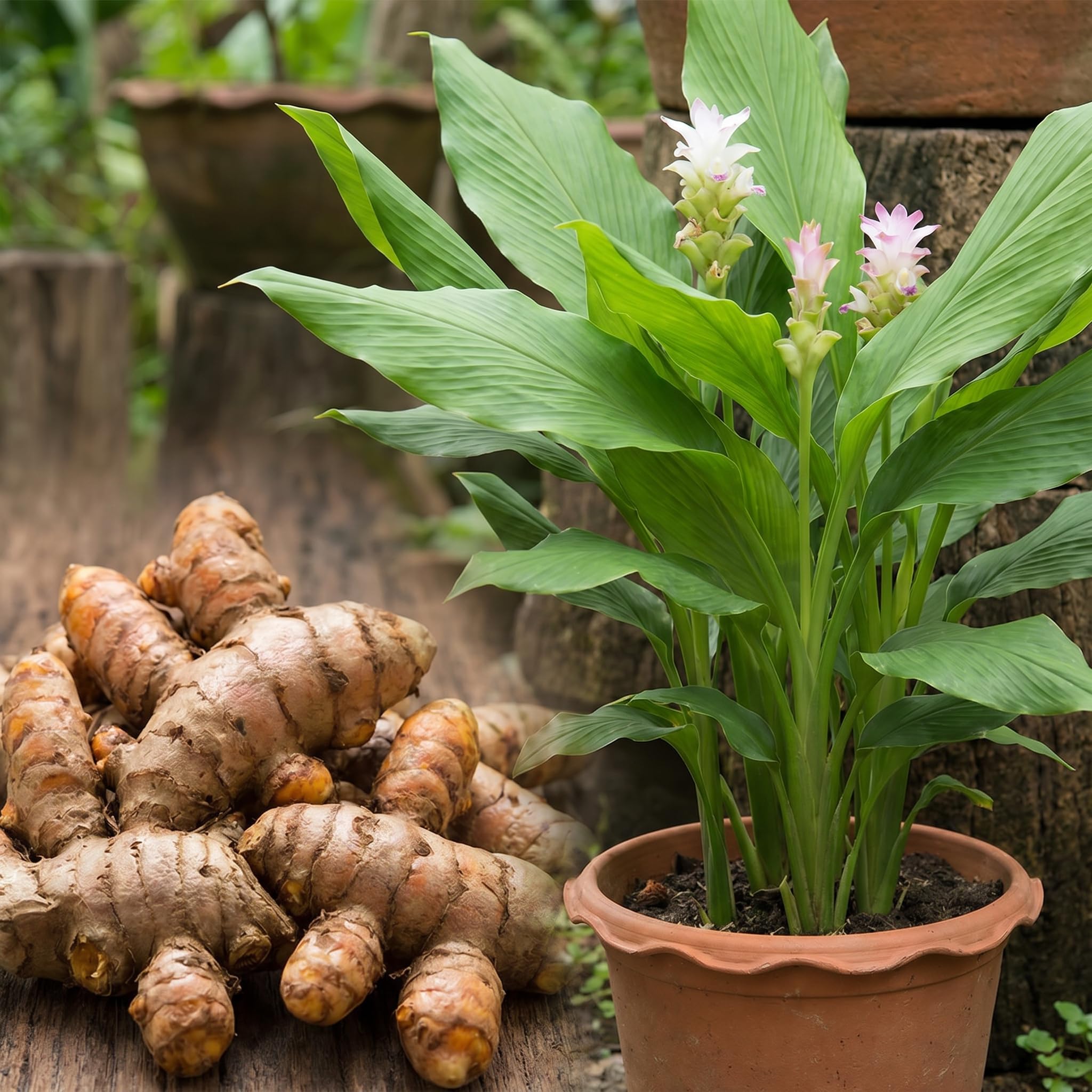 10 Turmeric Roots for Planting, Top Size Curcuma Turmeric Rhizomes, Hardy Perennial Herb Plants for Growing Outdoors