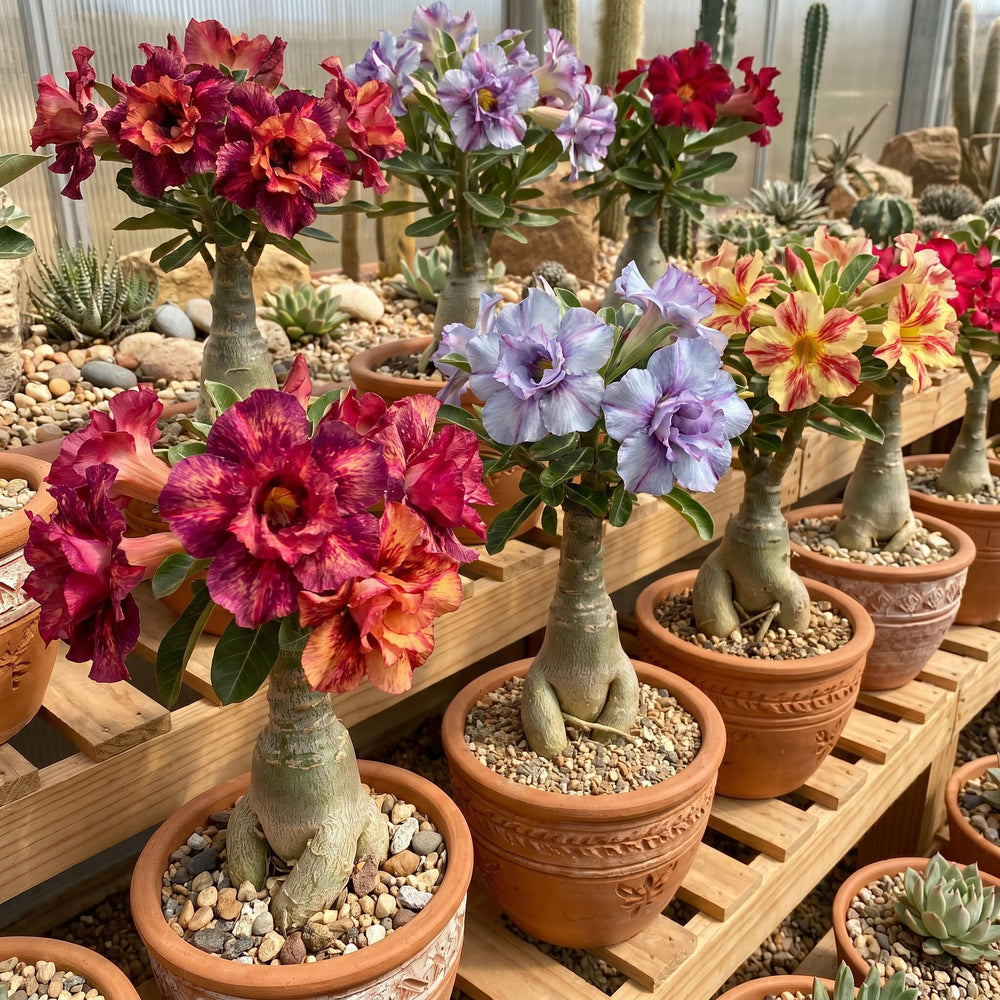 Pack 2 Assorted Desert Rose Plants Live, Hardy Adenium Obesum Succulent, Vibrant Blooms for Indoor and Outdoor 4-7 Inch