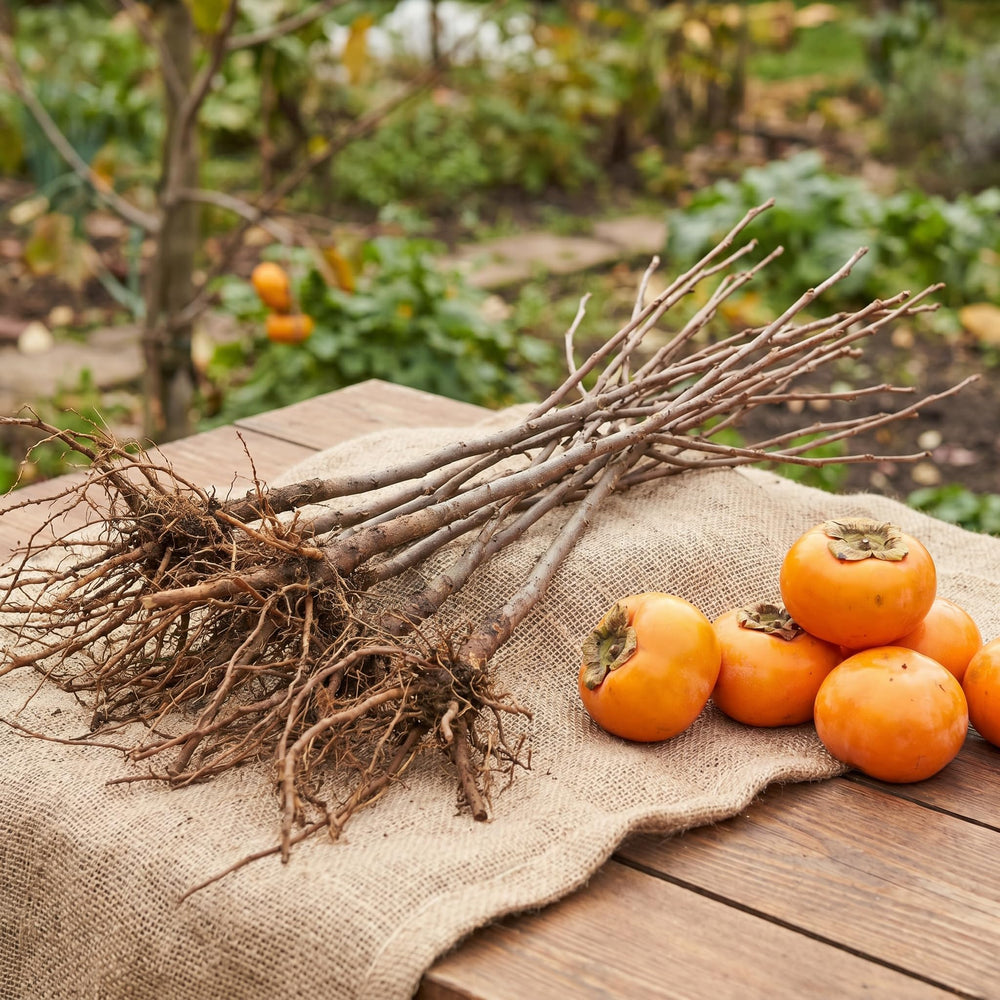 5 Persimmon Live Plants Seedlings, Sweet Persimmon Bare Roots 12-18'' Tall, Cold Hardy Fruit Tree, Outdoor Garden